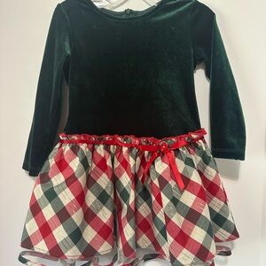 Green Velvet Dress with Plaid Skirt Sz 24M EUC